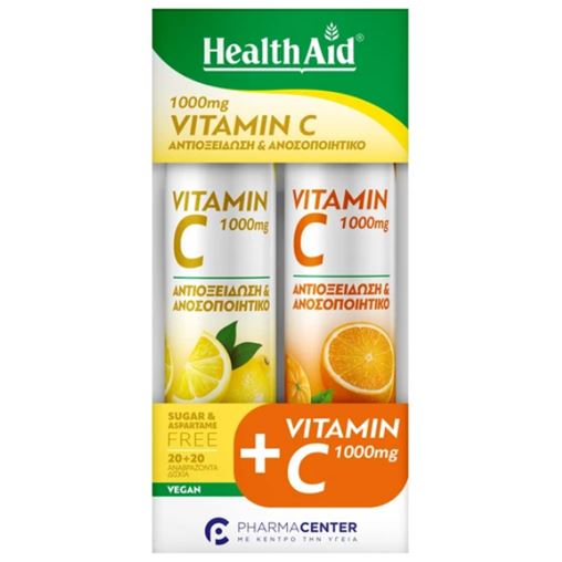 Health Aid Πακέτο Vitamin C 1000mg Λεμόνι + Πορτοκάλι 2x20 Αναβράζοντα Δισκία