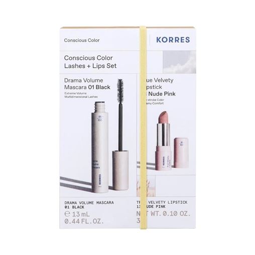 Korres Color Essentials Eyes & Lips, Σετ με Μάσκαρα Black 01 13ml & Κραγιόν 13 Nude Pink 3gr