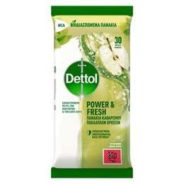 Dettol Μαντηλάκια Καθαρισμού Γενικής Χρήσης με Απολυμαντική Δράση Πράσινο Μήλο 30 τμχ DETTOL Σαπούνια Είδη Καθαριότητας