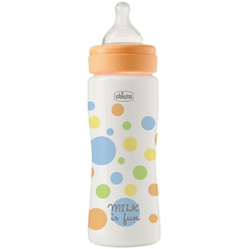 Chicco Perfect Easy Πλαστικό Μπιμπερό με Θηλή Σιλικόνης Γρήγορη Ροή 4m+ Πορτοκαλί 330ml
