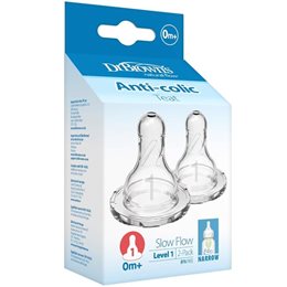 Dr. Brown's Θηλές Options+ Anti-Colic Θηλή Αργής Ροής Επίπεδο 1 0m+ (2 τεμ.) DR. BROWNS Θηλές