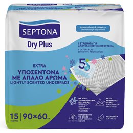 Septona Dry Plus Υποσέντονα Ακράτειας με Άρωμα & 5 Στρώματα Προστασίας 60x90cm 15τμχ  Πάνες Ακράτειας