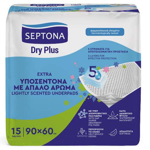 Septona Dry Plus Υποσέντονα Ακράτειας με Άρωμα & 5 Στρώματα Προστασίας 60x90cm 15τμχ