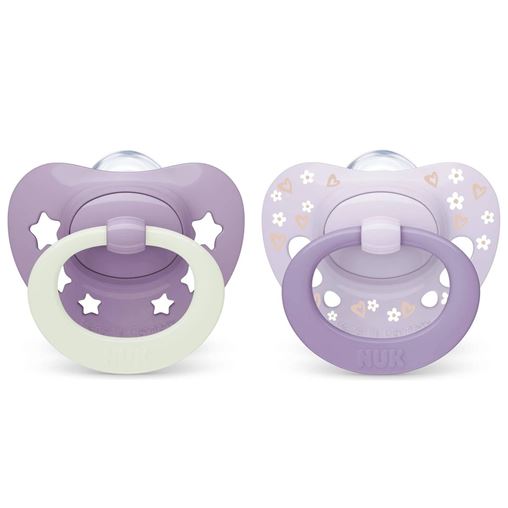 Nuk First Choice Classic Day & Night Πιπίλες Σιλικόνης Νυκτός με Θήκη Μωβ για 18-36 μηνών, 2τμχ