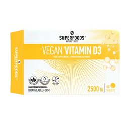 Superfoods Vitamin D3 Vegan 2500IU Συμπλήρωμα για το Ανοσοποιητικό, Οστά & Μύες 60 Ταμπλέτες SUPERFOODS Bιταμίνη D