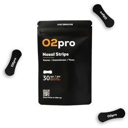  O2pro Nasal Strips Ρινικές Ταινίες,30 τμχ Μαύρο Χρώμα  Ρινική Αποσυμφόρηση