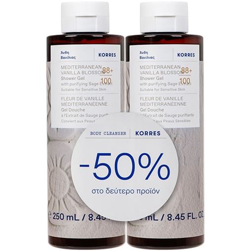 Korres Mediterranean Vanilla Blossom Άνθη Βανίλιας Αφρόλουτρο 2 x 250 ml (-50% στο 2ο προϊόν)