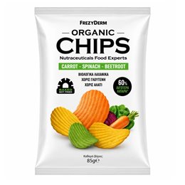 Frezyderm Organic Chips Carrot-spinach-beetroot Βιολογικό Σνακ Γεύση Καρότο Σπανάκι Παντζάρι 85g FREZYDERM Ειδική & Υγιεινή Διατροφή