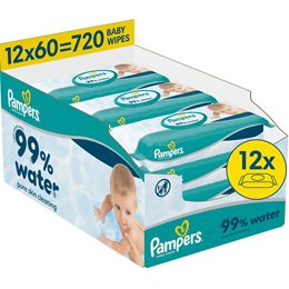 Pampers 99% Water Baby Wipes 720 Τεμάχια (12x60 Τεμάχια) PAMPERS Μωρομάντηλα