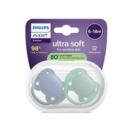Avent Philips Ultra Soft Ορθοδοντική Πιπίλα Σιλικόνης Μπλε/Πράσινο 6-18m, 2τμχ AVENT Πιπίλες