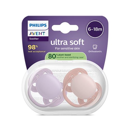 Avent Philips Ultra Soft Ορθοδοντική Πιπίλα Σιλικόνης Poz/Λιλά 6-18m, 2τμχ