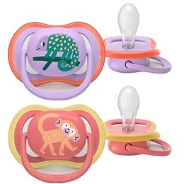 Philips Avent Ultra Colors of Nature Silicone Soother Ultra Soft 18m+ 2 Τεμάχια -Σχέδια Λιλά/ Κοραλί AVENT Πιπίλες