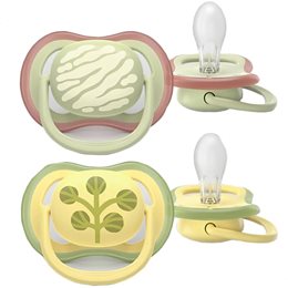 Philips Avent Ultra Colors of Nature Silicone Soother Ultra Soft 18m+ 2 Τεμάχια - Πράσινο / Κίτρινο AVENT Πιπίλες