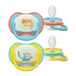 Philips Avent Ultra Air Nighttime Silicone Soother 18m+ Κωδ SCF376/32, 2 Τεμάχια Γαλάζιο - Κίτρινο AVENT Πιπίλες