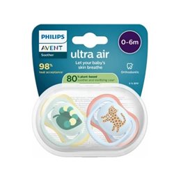 Philips Ultra Air Ορθοδοντική Πιπίλα Σιλικόνης για 0-6 μηνών Πράσινο/Γαλάζιο 2τμχ SCF087/02 AVENT Πιπίλες