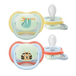Philips Avent Ultra Air Nighttime Silicone Soother 0-6m Κωδ SCF376/24, 2 Τεμάχια Λαχανί / Γαλάζιο AVENT Πιπίλες