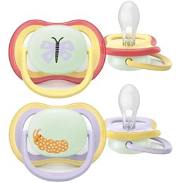 Philips Avent Ultra Air Nighttime Silicone Soother 0-6m, 2 Τεμάχια Κίτρινο - Ανοιχτό / Λιλά  AVENT Πιπίλες