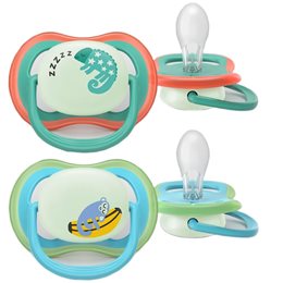 Philips Avent Ultra Air Nighttime Silicone Soother 6-18m Κωδ SCF376/28, 2 Τεμάχια Πράσινο - Γαλάζιο AVENT Πιπίλες
