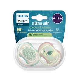 Philips Avent Ultra Air Colors Of Nature Ορθοδοντική Πιπίλα Σιλικόνης 6-18 Μηνών 2 τμχ Μπεζ-Πράσινη AVENT Πιπίλες