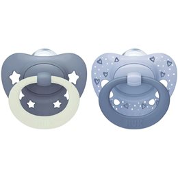 Nuk First Choice Classic Day & Night Πιπίλες Σιλικόνης 18-36m Μπλε- Γκρι 2τμχ NUK Πιπίλες