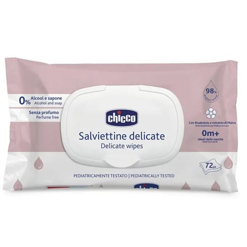 Chicco Delicate Μωρομάντηλα με 98% Νερό & Καπάκι 72 Τεμάχια
