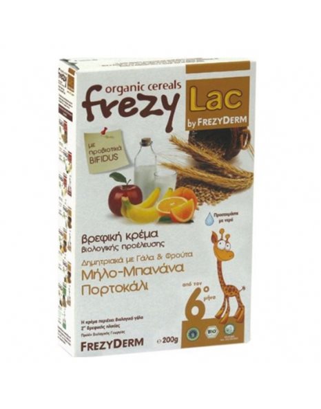 Frezyderm Δημητριακά με Γάλα & Φρούτα Μήλο, Μπανάνα, Πορτοκάλι 200gr