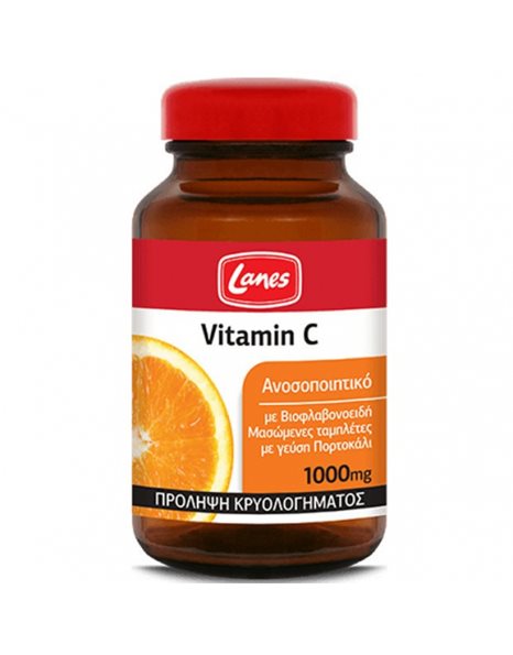 LANES Vitamin C Βιταμίνη C 1000mg με Γεύση Πορτοκάλι 60 Μασώμενα Δισκία
