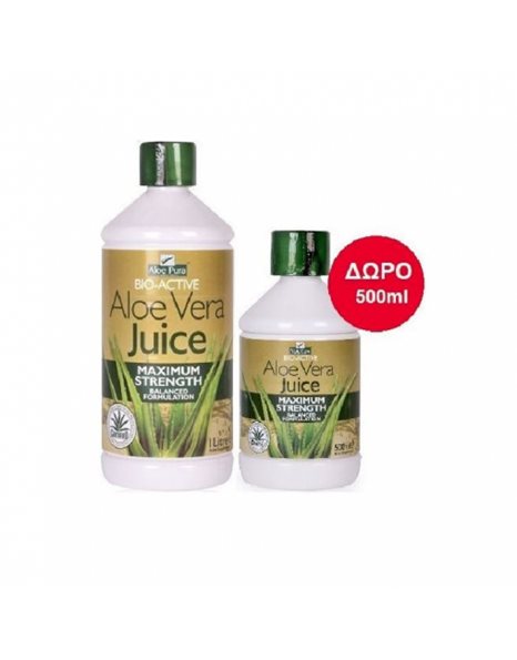 Optima Aloe Pura Aloe Vera Juice Maximum Strength 1000ml + Δώρο 500ml