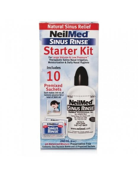 NeilMed Sinus Rinse Starter Kit για Ενήλικες 1 Φιάλη & 10 Ανταλλακτικά Φακελάκια