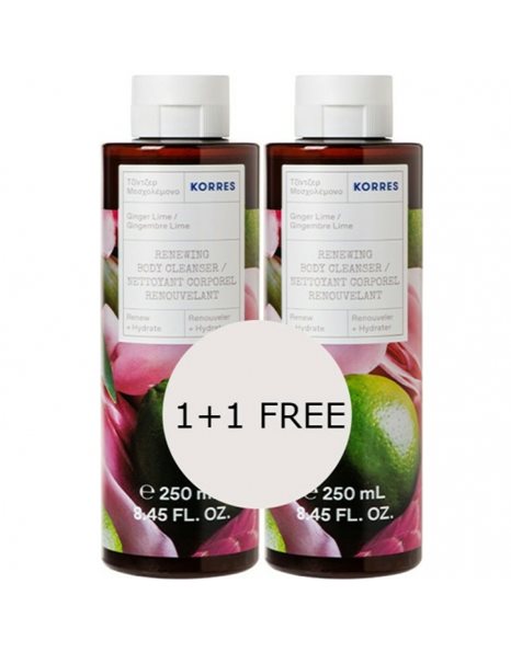 Korres Renewing Body Cleanser 1+1 Δώρο, Αφρόλουτρο Τζίντζερ Μοσχολέμονο 2x250ml
