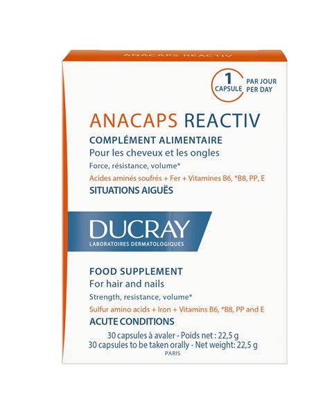 Ducray Anacaps Reactiv Συμπλήρωμα Διατροφής για τα Μαλλιά & τα Νύχια 30 Caps