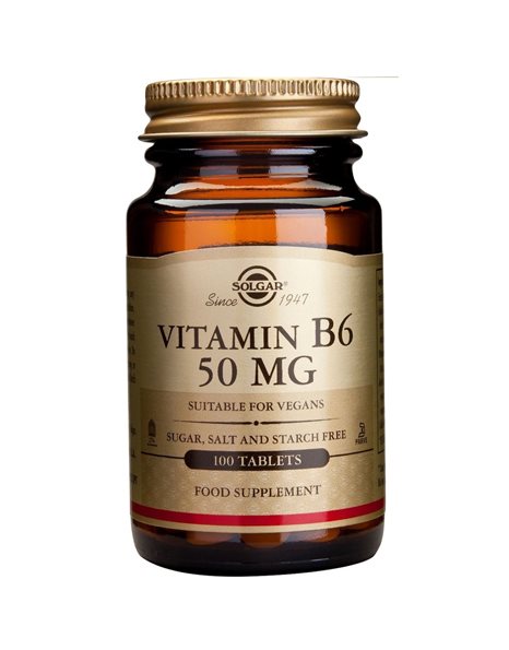 Solgar Vitamin B-6 50mg Προάγει τον Σχηματισμό των Ερυθρών Αιμοσφαιρίων 100 Tablets