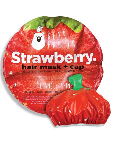 Bear Fruits Strawberry Μάσκα Μαλλιών Για Ευκολοχτένιστα & Λαμπερά Μαλλιά, 20ml + Σκουφάκι Φράουλα