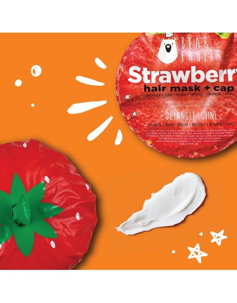 Bear Fruits Strawberry Μάσκα Μαλλιών Για Ευκολοχτένιστα & Λαμπερά Μαλλιά, 20ml + Σκουφάκι Φράουλα