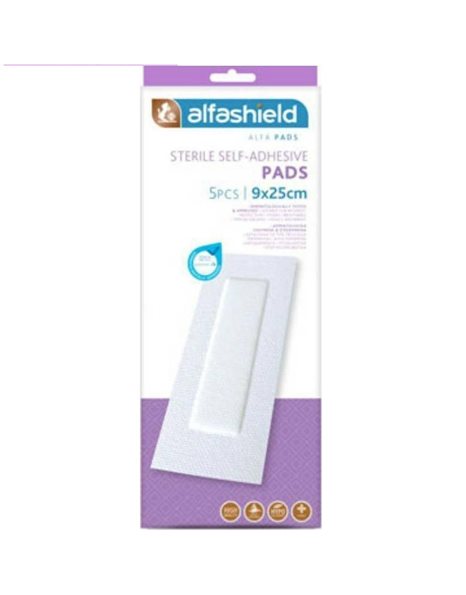 Alfashield Sterile Self-Adhesive Pads Αποστειρωμένα Αυτοκόλλητα Επιθέματα 9x25cm 5 Τμχ.