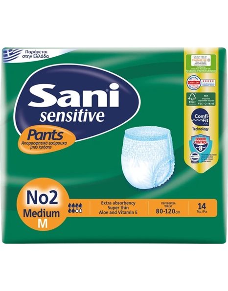 Sani Sensitive Pants Ελαστικό Εσώρουχο Ακράτειας 14 Τεμάχια - No2 Medium