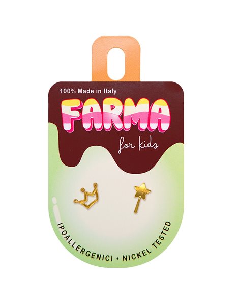  Farma Bijoux Υποαλλεργικά Σκουλαρίκια for Kids Μαγικό Ραβδί & Κορώνα Επιχρυσωμένα 8mm (G587)