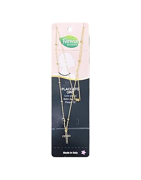 Farma Bijoux Υποαλλεργικό Κολιέ Με Χρυσές Λεπτομέρειες Και Χρυσό Σταυρό (1G2FXP)