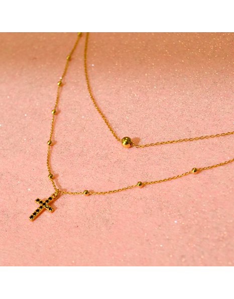 Farma Bijoux Υποαλλεργικό Κολιέ Με Χρυσές Λεπτομέρειες Και Χρυσό Σταυρό (1G2FXP)