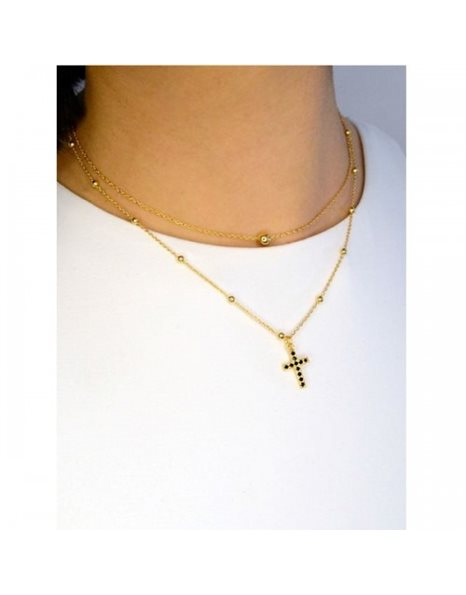 Farma Bijoux Υποαλλεργικό Κολιέ Με Χρυσές Λεπτομέρειες Και Χρυσό Σταυρό (1G2FXP)