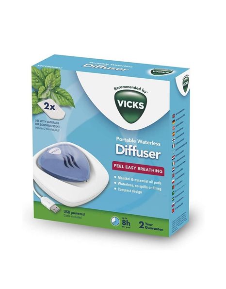 Vicks Portable Waterless Diffuser & 2 Ανταλλακτικά με Άρωμα Μέντας 1τμχ