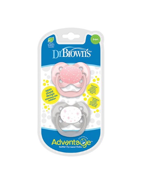Dr. Browns Advantage Πιπίλα Σιλικόνης Ροζ Γκρι 0-6m 2Τμχ No.PA12001