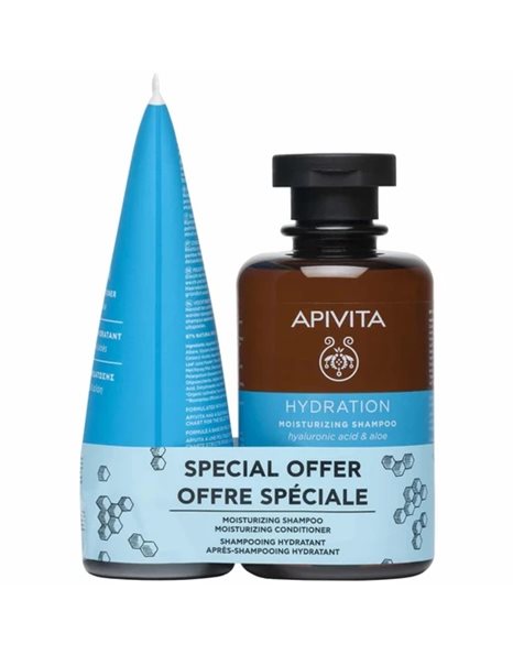 Apivita Σαμπουάν Ενυδάτωσης Με Υαλουρονικό Οξύ Αλόη, 250ml Μαλακτική Κρέμα Μαλλιών Ενυδάτωσης, 150ml