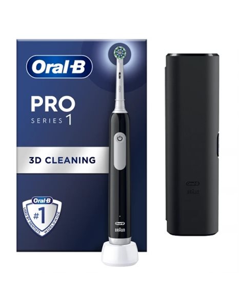 Oral-B Promo Series 1 Black Ηλεκτρική Οδοντόβουρτσα Mε Χρονομετρητή Μαύρη + Δώρο Θήκη Ταξιδιού 1τμχ