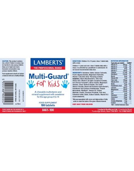 Lamberts Multi-Guard For Kids, Πολυβιταμίνη Για Παιδιά Ηλικίας 4-14 Ετών 100 Tabs