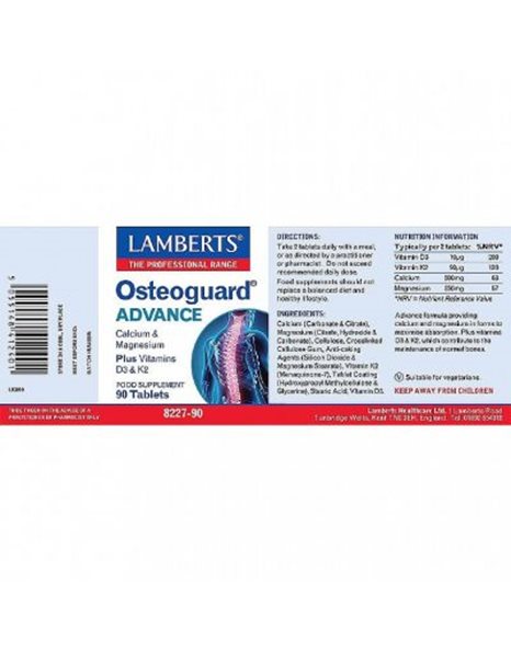 Lamberts Osteoguard Advance με Ασβέστιο,Μαγνήσιο,Βιταμίνες D3 και K 90Tabs