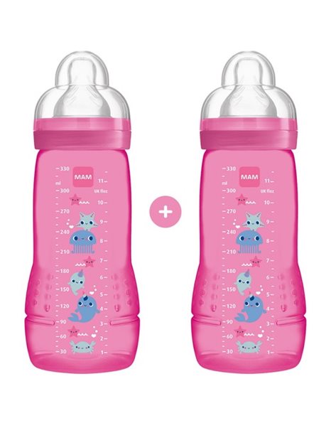 Mam Promo Easy Active Baby Bottle Μπιμπερό Με Θηλή Σιλικόνης 4+ Μηνών Ροζ  2x330ml κωδ.365SG