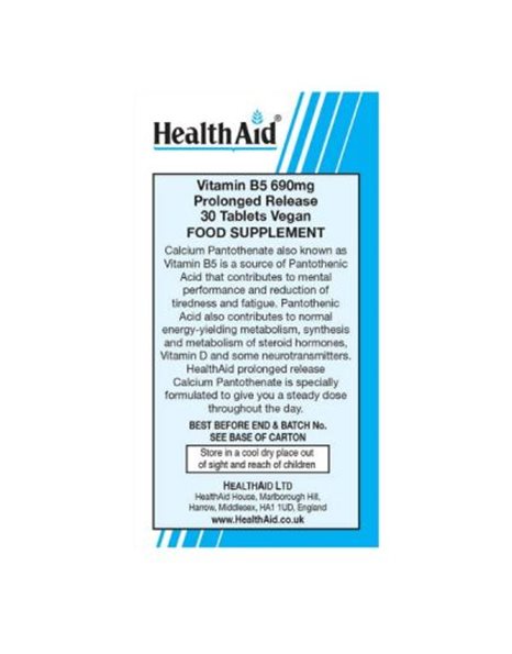 HEALTH AID Vitamin B5 690mg Συμπλήρωμα Διατροφής με Βιταμίνη Β 30 ταμπλέτες