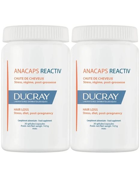 Ducray Promo Anacaps Reactiv Hair Loss Συμπλήρωμα Διατροφής με Δράση Κατά της Τριχόπτωσης 2x30caps 