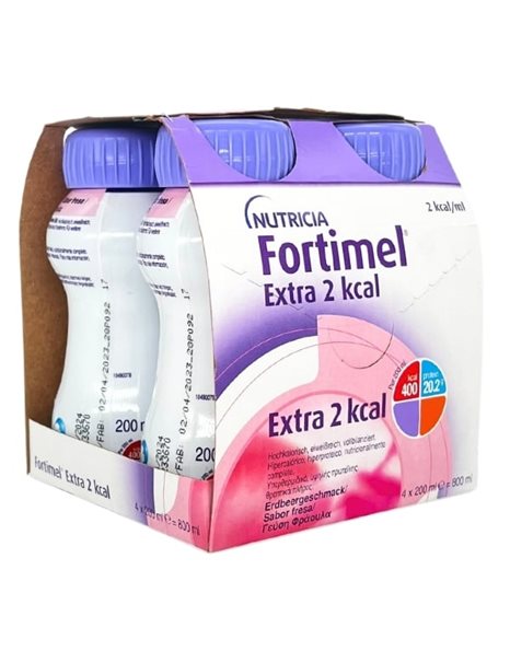  Nutricia Fortimel Extra 2 Kcal Πόσιμο Θρεπτικό Συμπλήρωμα Υψηλής Ενέργειας Με Γεύση Φράουλα 4x200ml